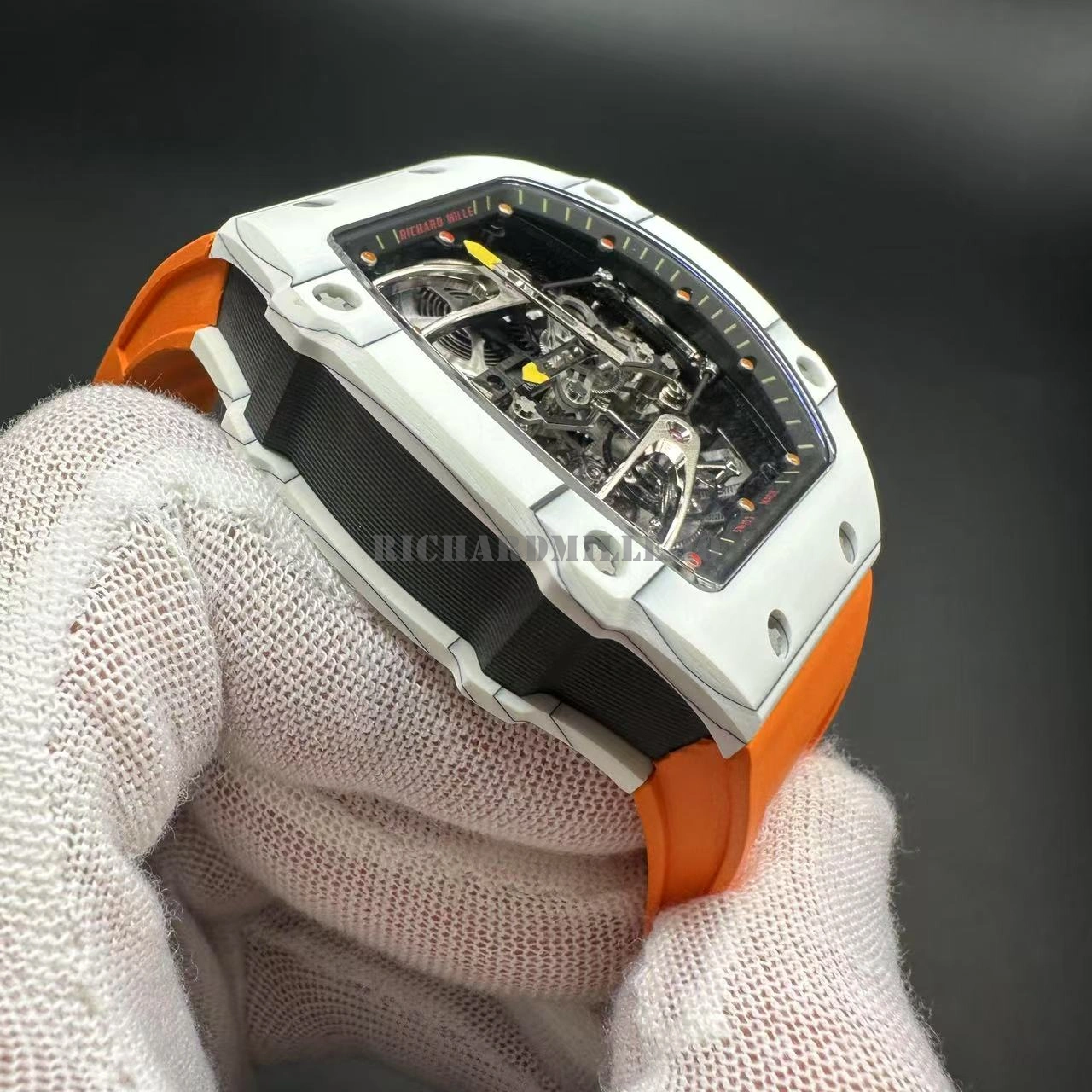 Richard Mille RM 27-02 Rafael Nadal Skeleton Replica Tourbillon Watch with White Quartz Fiber Carbon Case - Left Side