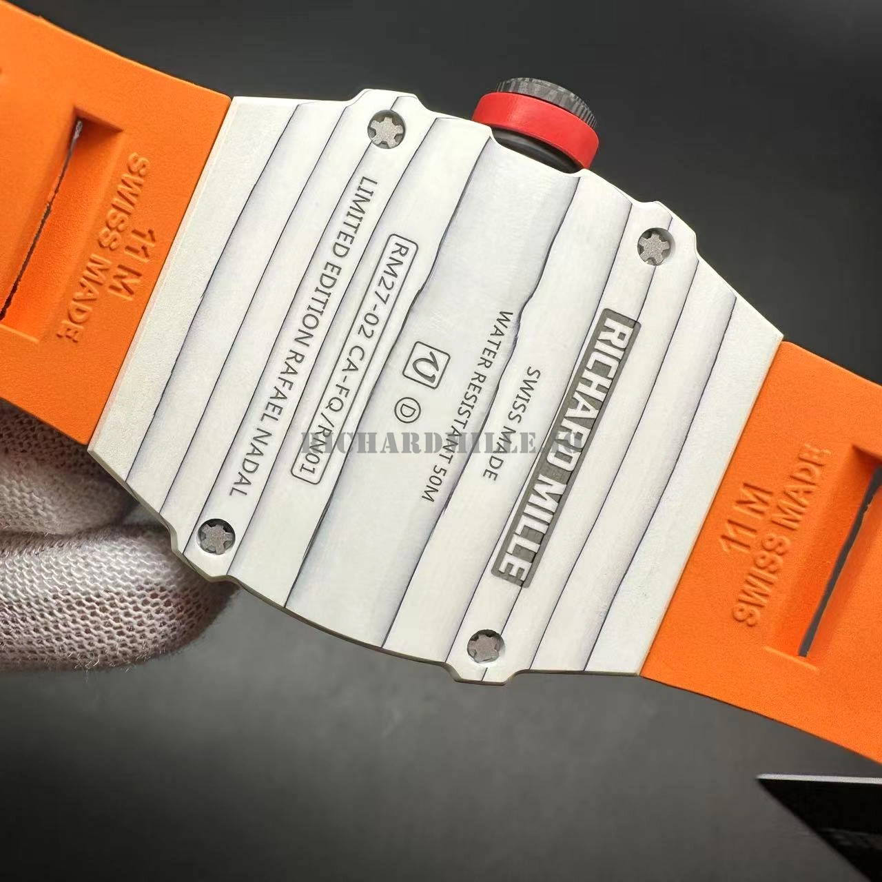 Richard Mille RM 27-02 Rafael Nadal Skeleton Replica Tourbillon Watch with White Quartz Fiber Carbon Case - Back View