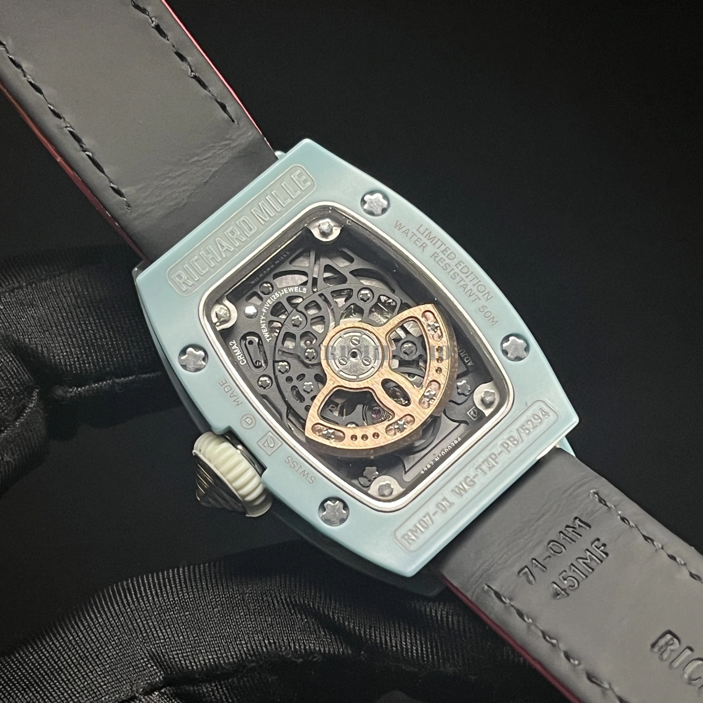 Richard Mille RM 07-01 Coloured Ceramics Powder Blue Super Clone 2026 New Star Celebrity Watch - Back View
