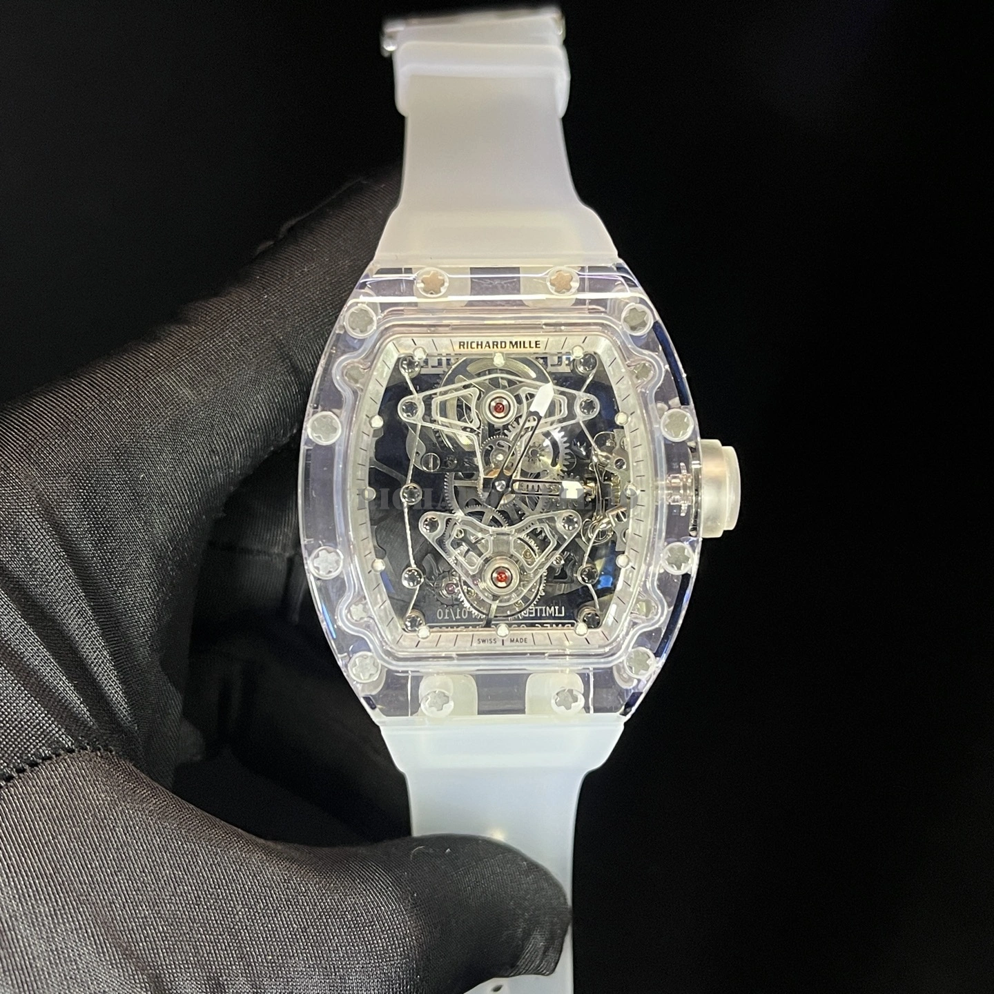 Super Clone Richard Mille RM 56-02 Tourbillon Movement - Full Transparent Crystal Case - Dial Detail 1
