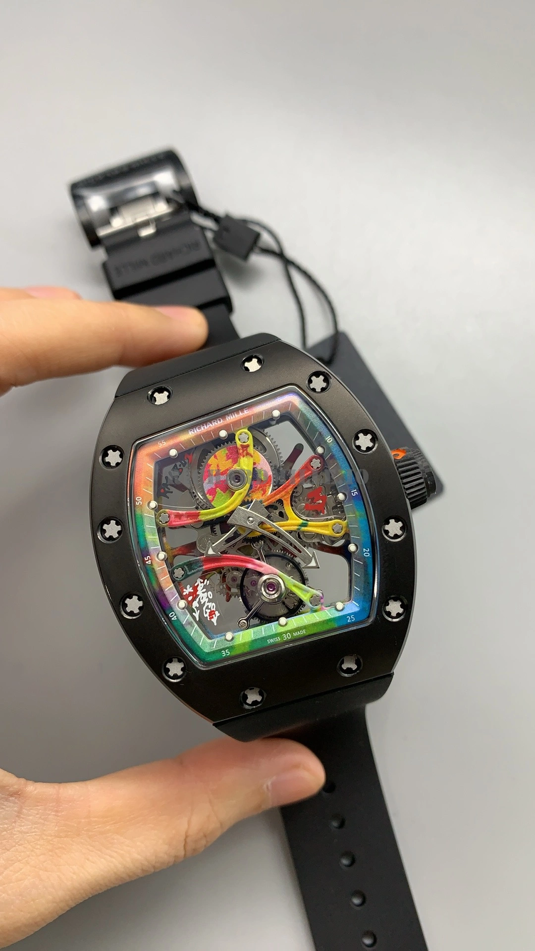 Richard Mille RM 68-01 Tourbillon Super Clone Black Ceramic Rainbow Skeleton Dial - Dial Detail 1
