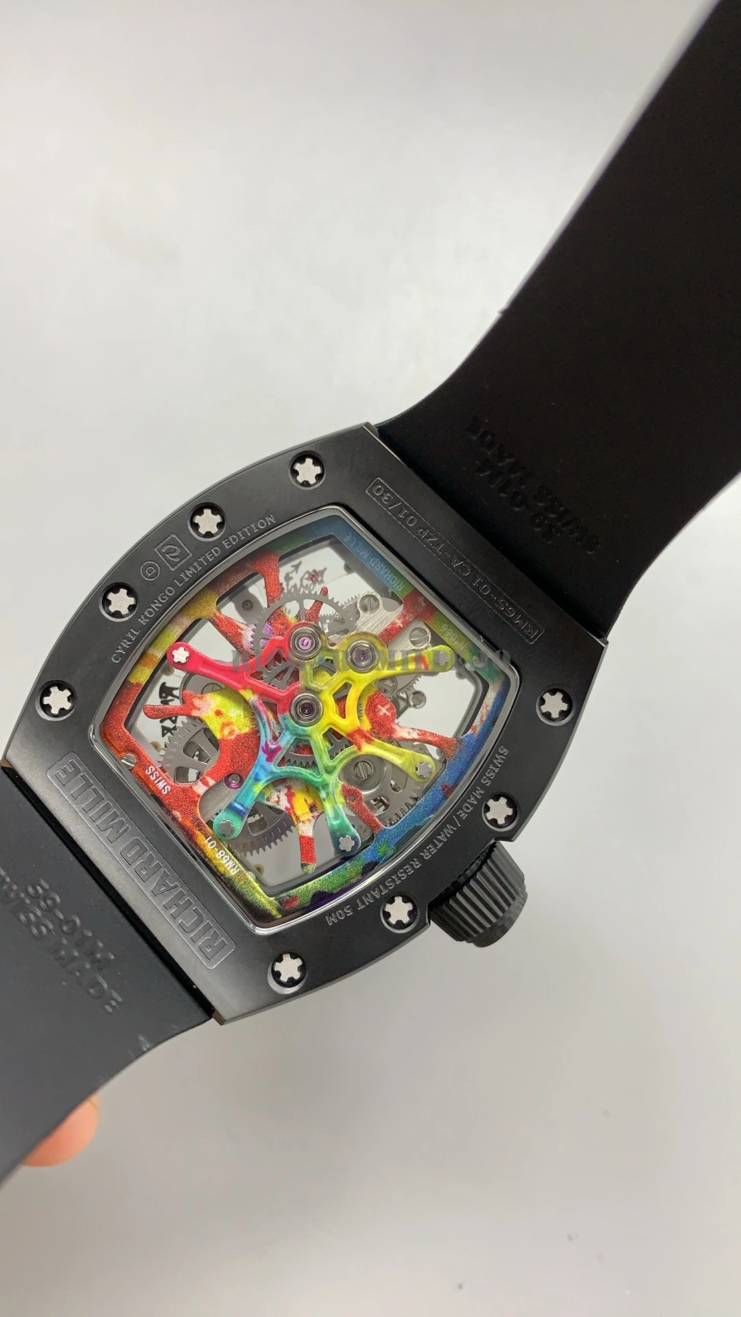 Richard Mille RM 68-01 Tourbillon Super Clone Black Ceramic Rainbow Skeleton Dial - Back View

