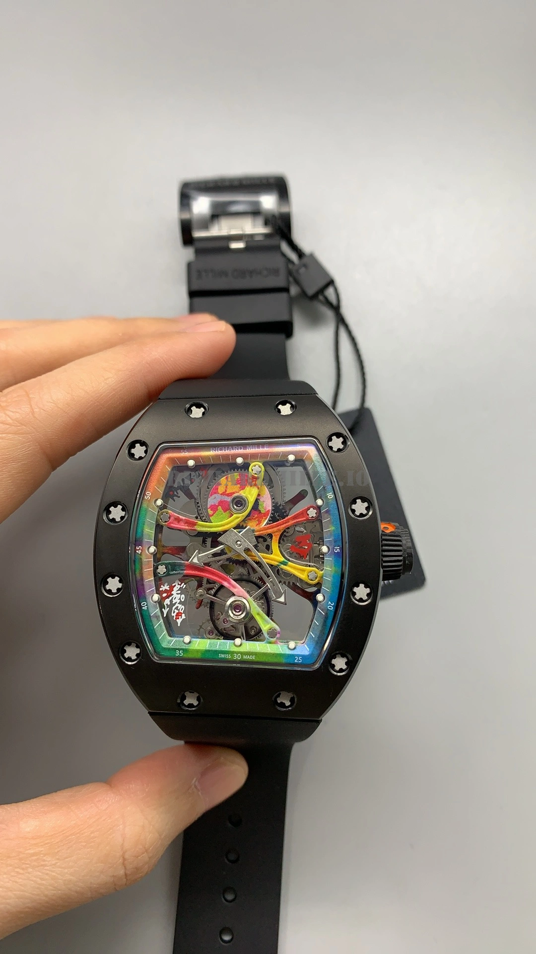 Richard Mille RM 68-01 Tourbillon Super Clone Black Ceramic Rainbow Skeleton Dial - Front View
