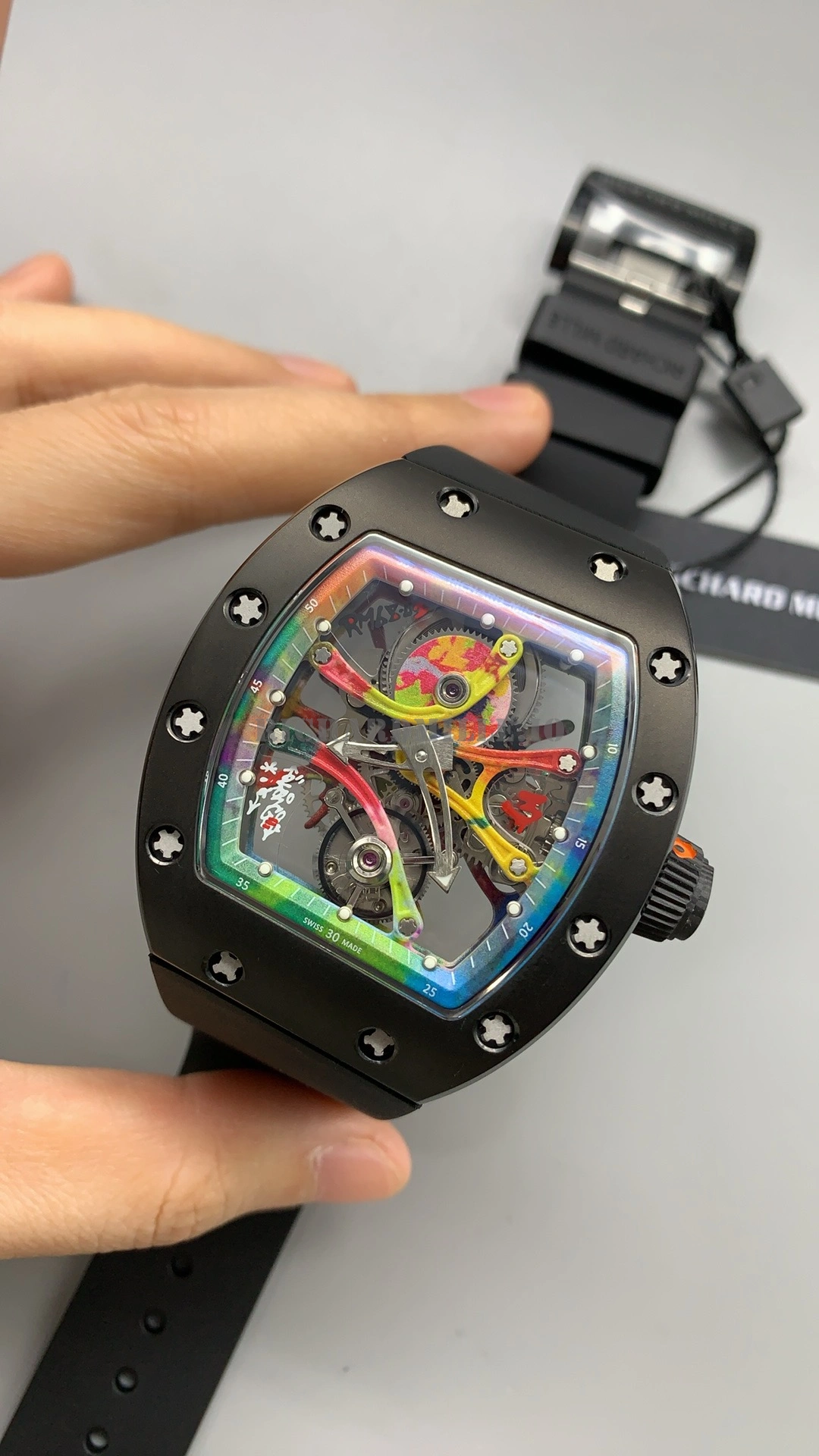 Richard Mille RM 68-01 Tourbillon Super Clone Black Ceramic Rainbow Skeleton Dial - Dial Detail 2