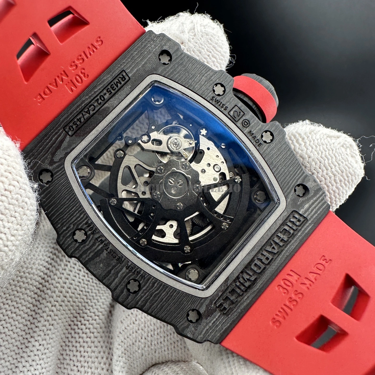 Richard Mille RM 35-02 ZF V7 Super Clone - Black TPT Carbon Red Rubber Rafael Nadal - Back View
