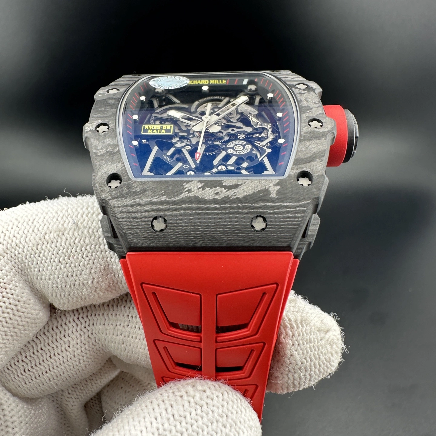 Richard Mille RM 35-02 ZF V7 Super Clone - Black TPT Carbon Red Rubber Rafael Nadal - Dial Detail 1
