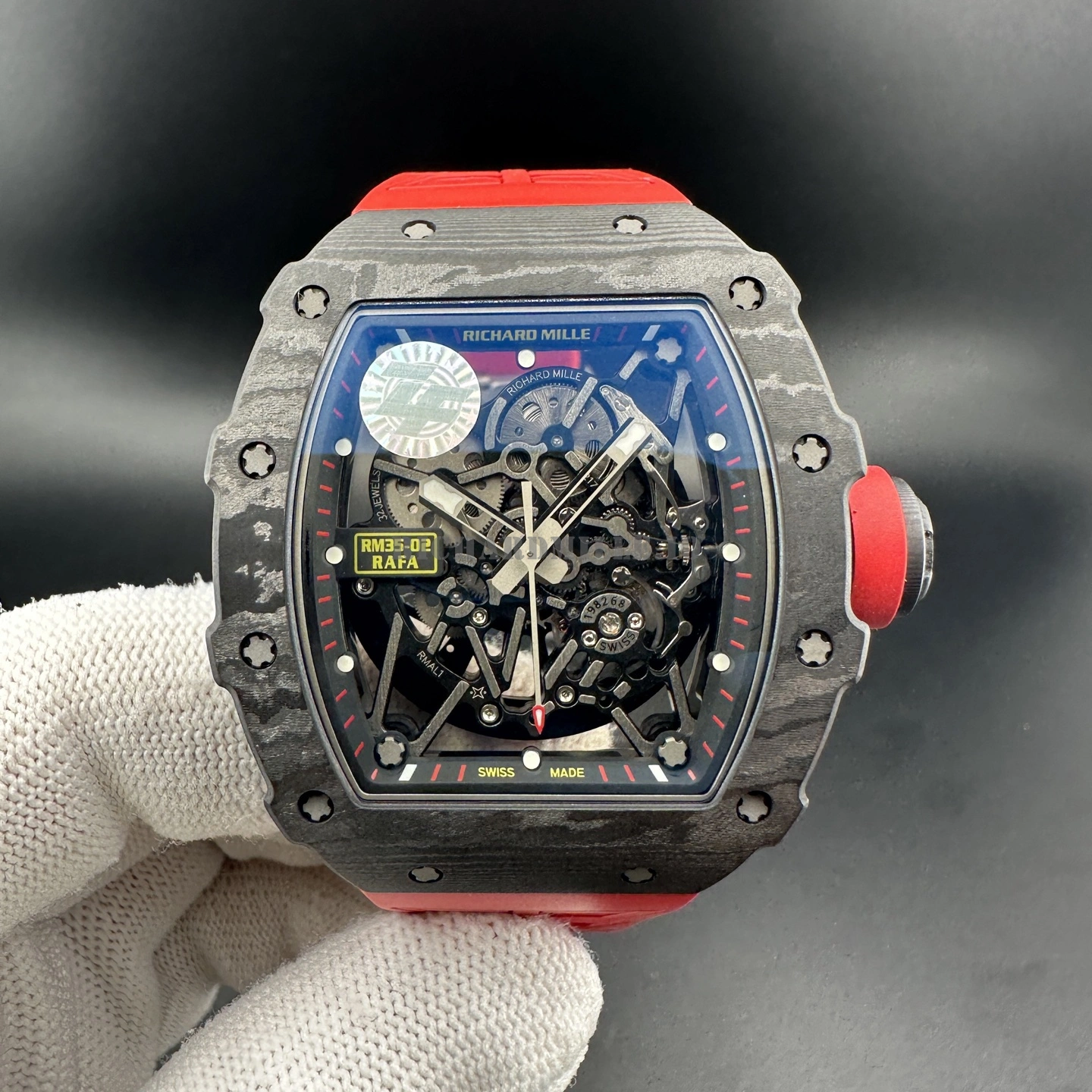 Richard Mille RM 35-02 ZF V7 Super Clone - Black TPT Carbon Red Rubber Rafael Nadal - Front View
