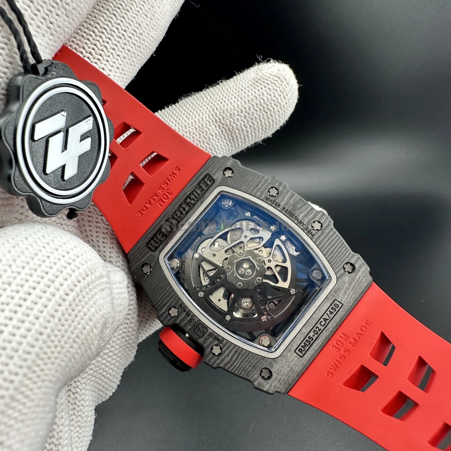 Richard Mille RM 35-02 ZF V7 Super Clone - Black TPT Carbon Red Rubber Rafael Nadal - Back Detail
