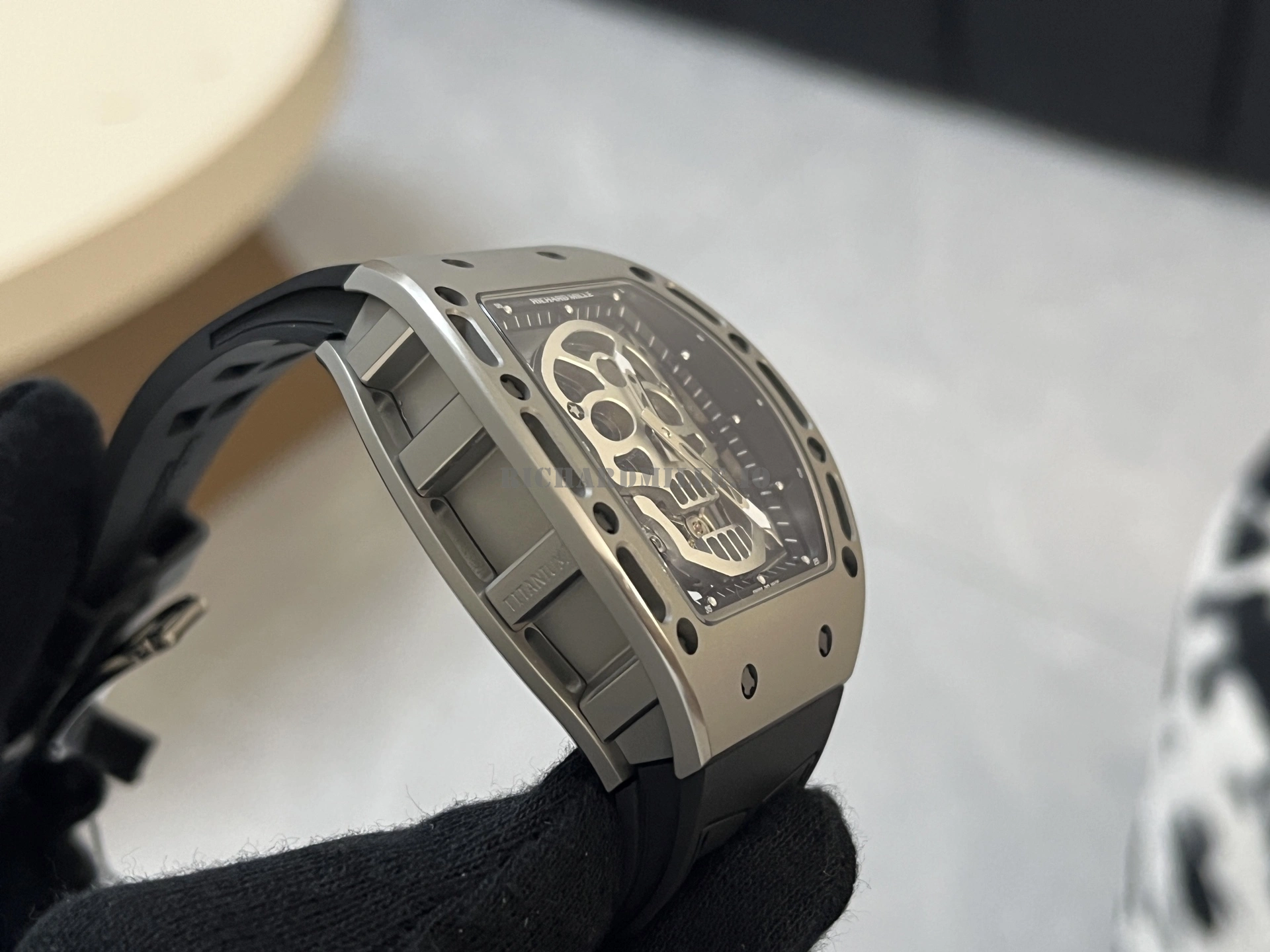 Richard Mille RM 052 Skull Tourbillon Super Clone Titanium Case White Rubber - Left Side
