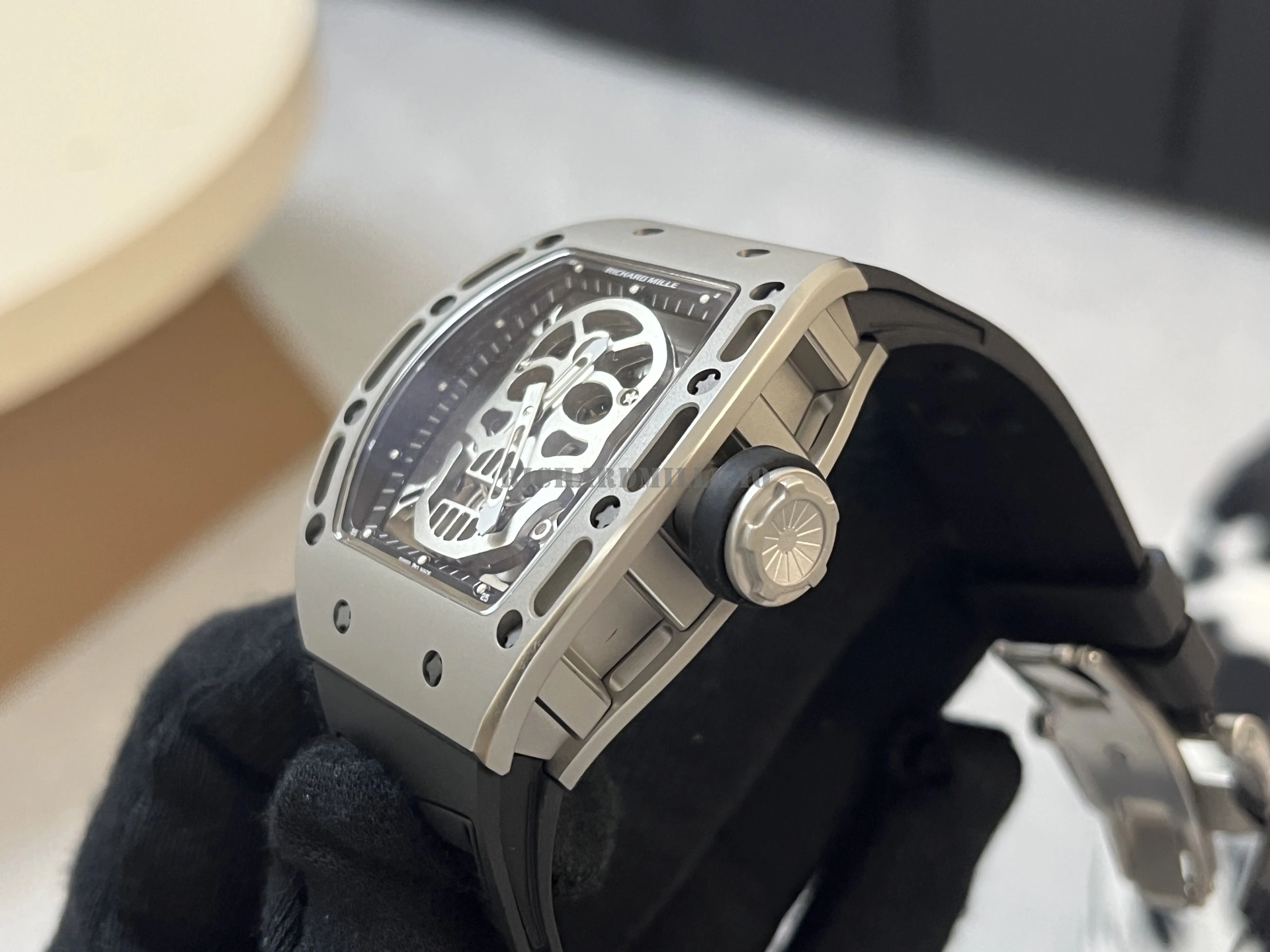 Richard Mille RM 052 Skull Tourbillon Super Clone Titanium Case White Rubber - Right Side
