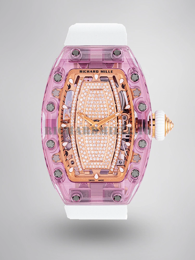 Richard Mille RM 07-02 Pink Sapphire Crystal Replica - Diamond Dial White Rubber - Main Image
