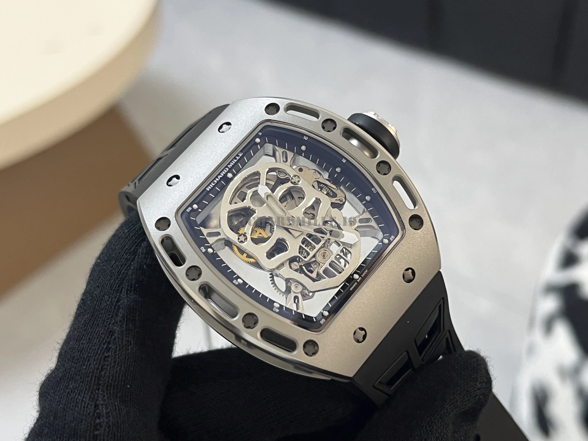 Richard Mille RM 052 Skull Tourbillon Super Clone Titanium Case White Rubber - Dial Detail 2