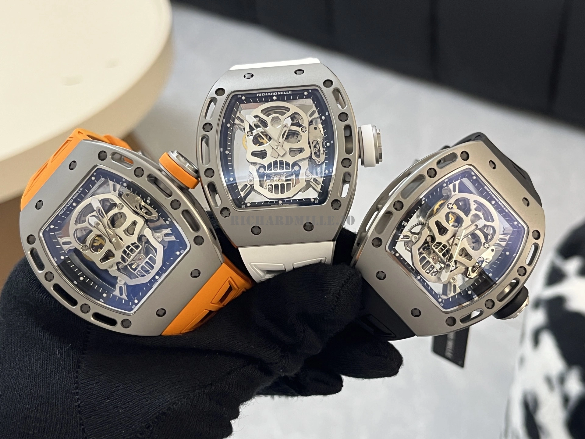 Richard Mille RM 052 Skull Tourbillon Super Clone Titanium Case White Rubber - Strap
