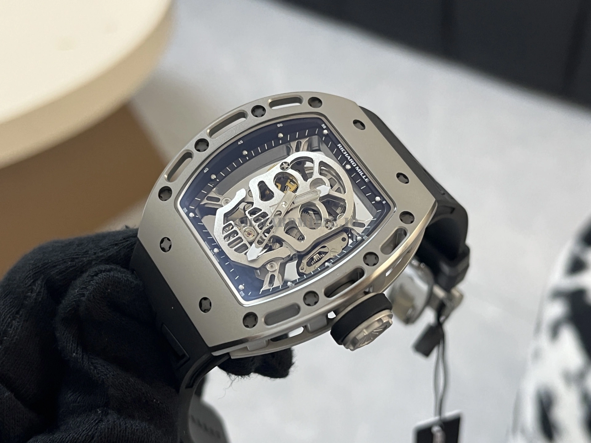 Richard Mille RM 052 Skull Tourbillon Super Clone Titanium Case White Rubber - Dial Detail 4
