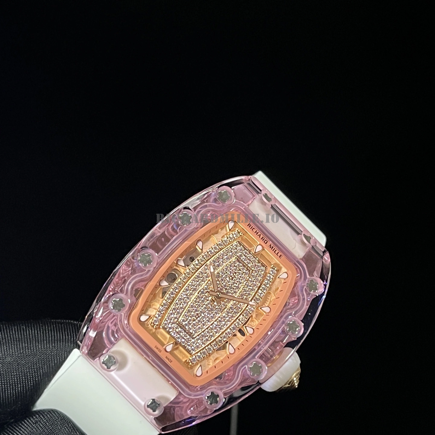 Richard Mille RM 07-02 Pink Sapphire Crystal Replica - Diamond Dial White Rubber - Dial Detail 5