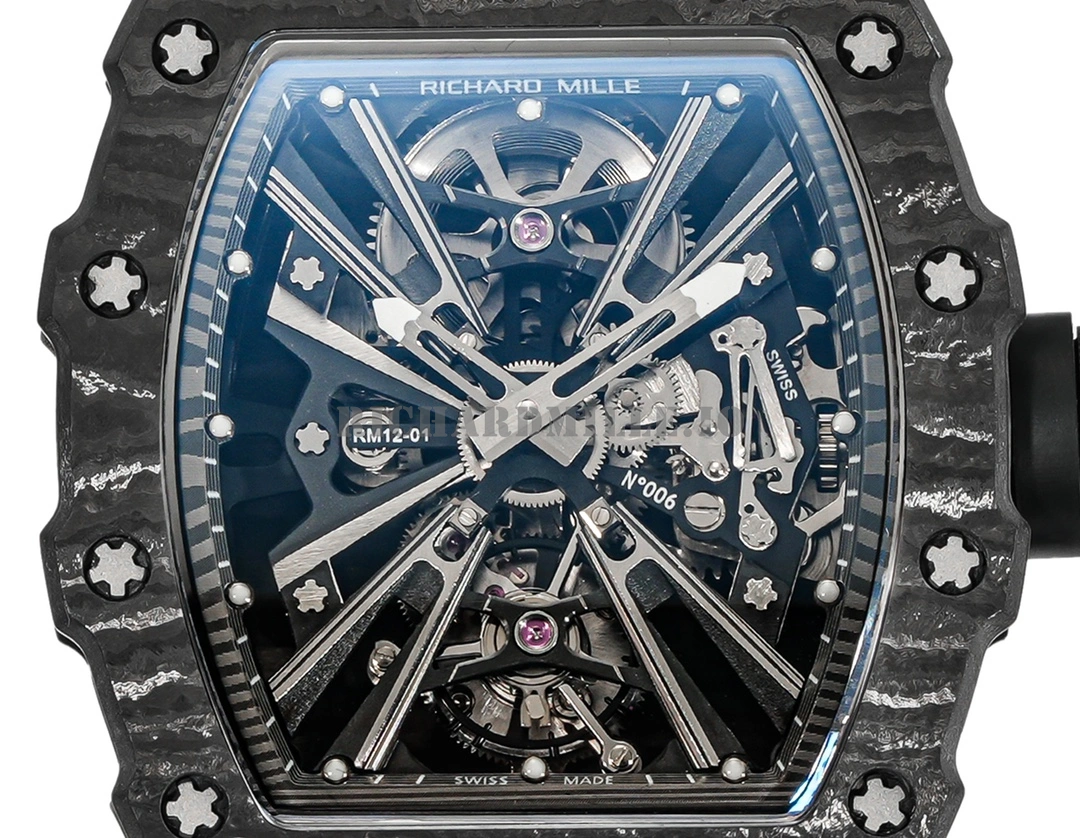 Richard Mille RM 12-01 V3 Super Clone - Carbon Fiber Tourbillon Movement Men's Mechanical Watch - Dial Detail 1