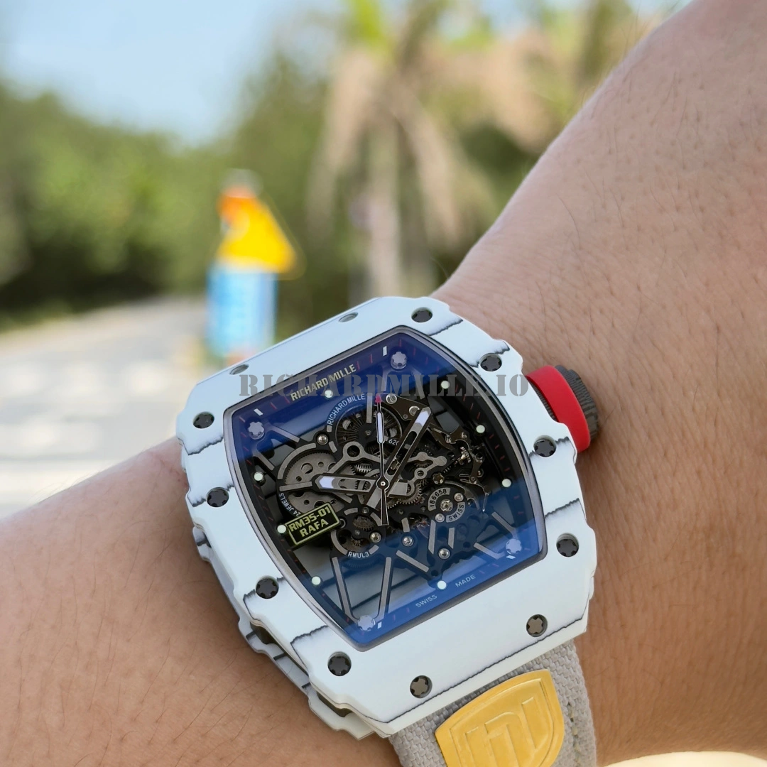 Replica Richard Mille RM 35-01 Rafael Nadal Super Clone White Carbon Fiber NTPT 49.94mm RMUL3 Skeleton - Dial Detail 3