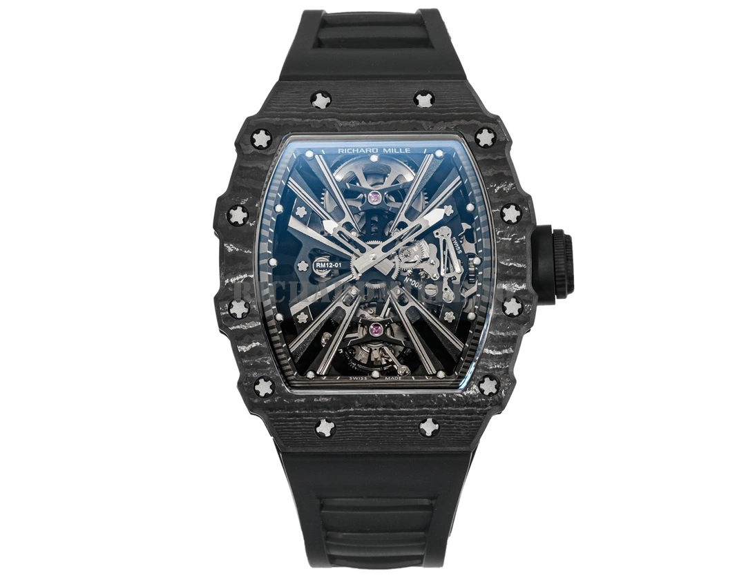 Richard Mille RM 12-01 V3 Super Clone - Carbon Fiber Tourbillon Movement Men's Mechanical Watch - Front View
