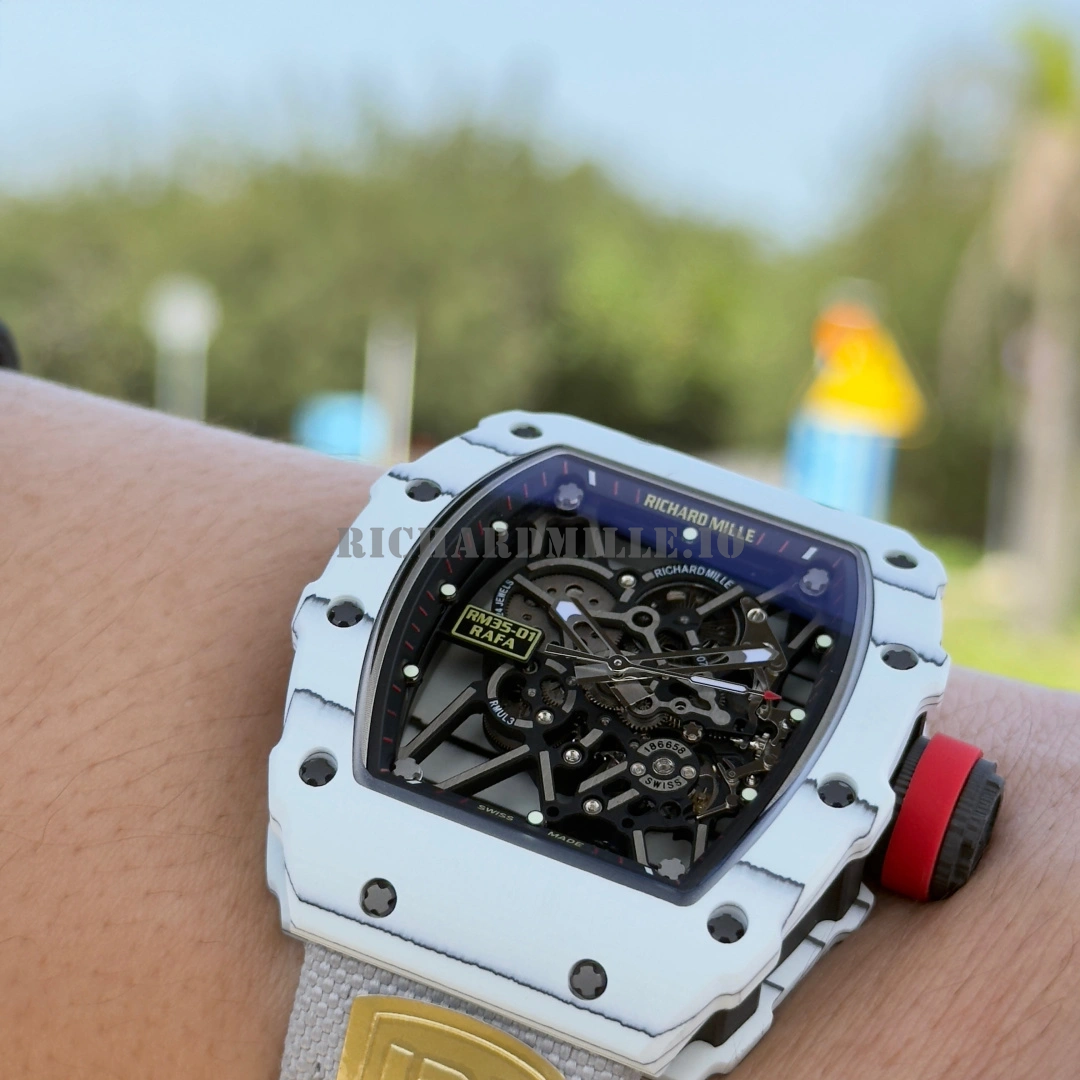Replica Richard Mille RM 35-01 Rafael Nadal Super Clone White Carbon Fiber NTPT 49.94mm RMUL3 Skeleton - Dial Detail 2