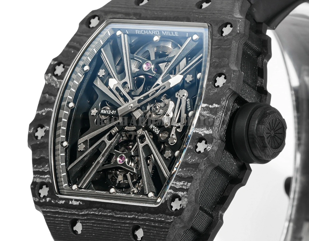 Richard Mille RM 12-01 V3 Super Clone - Carbon Fiber Tourbillon Movement Men's Mechanical Watch - Dial Detail 4