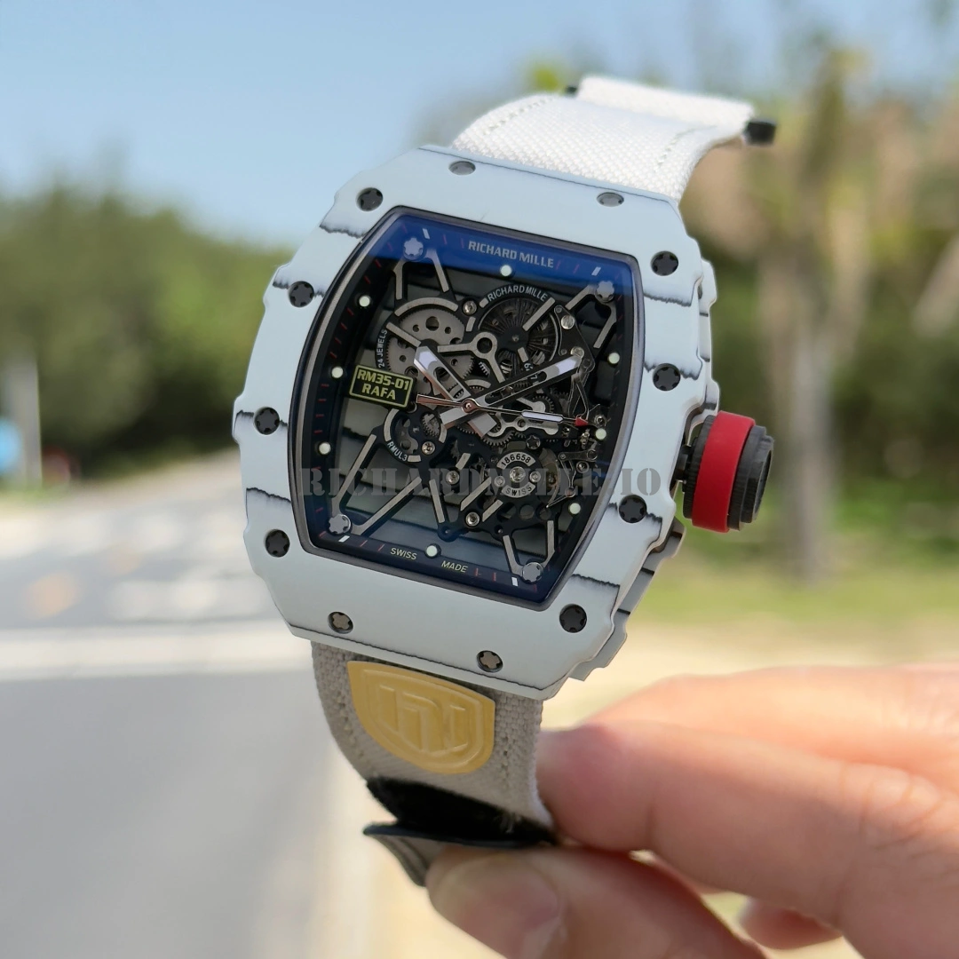 Replica Richard Mille RM 35-01 Rafael Nadal Super Clone White Carbon Fiber NTPT 49.94mm RMUL3 Skeleton - Dial Detail 1

