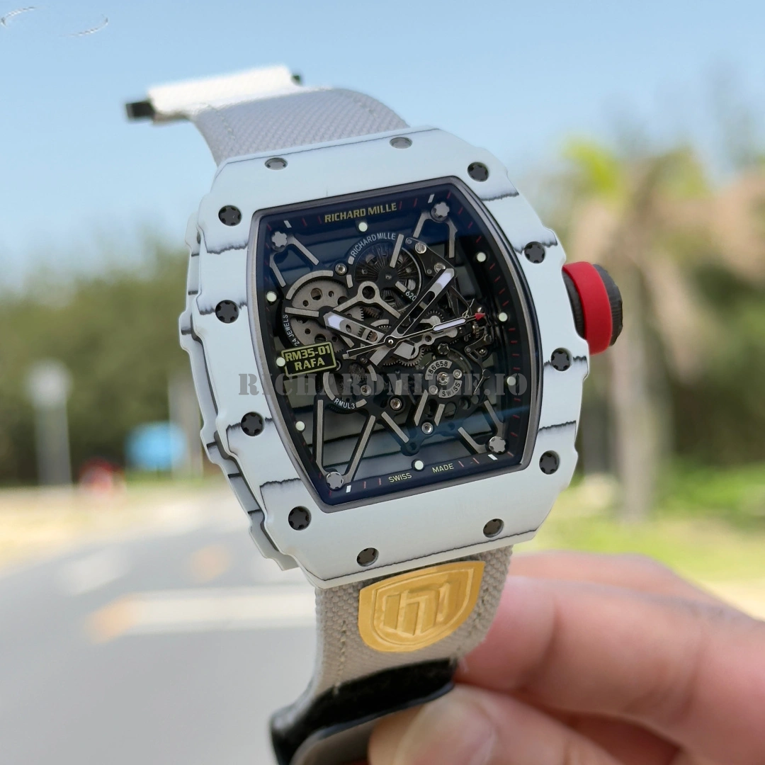 Replica Richard Mille RM 35-01 Rafael Nadal Super Clone White Carbon Fiber NTPT 49.94mm RMUL3 Skeleton - Side View
