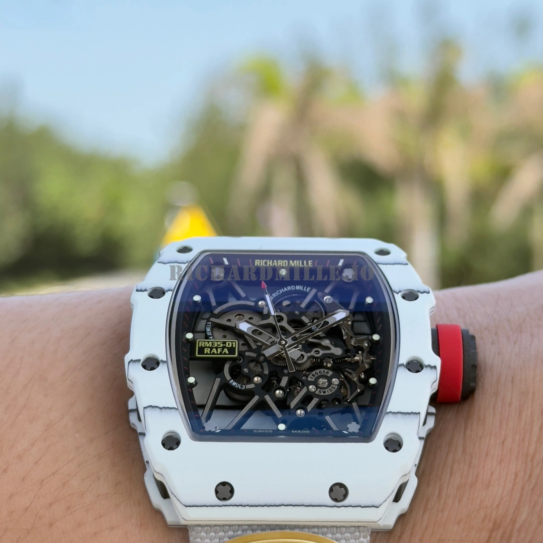 Replica Richard Mille RM 35-01 Rafael Nadal Super Clone White Carbon Fiber NTPT 49.94mm RMUL3 Skeleton - Dial Detail 4