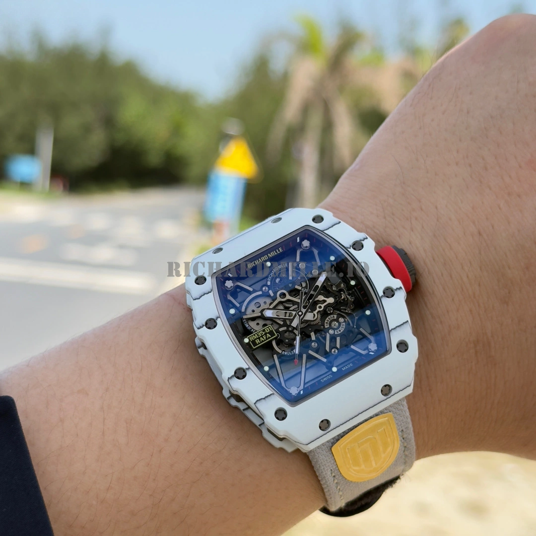 Replica Richard Mille RM 35-01 Rafael Nadal Super Clone White Carbon Fiber NTPT 49.94mm RMUL3 Skeleton - Dial Detail 5
