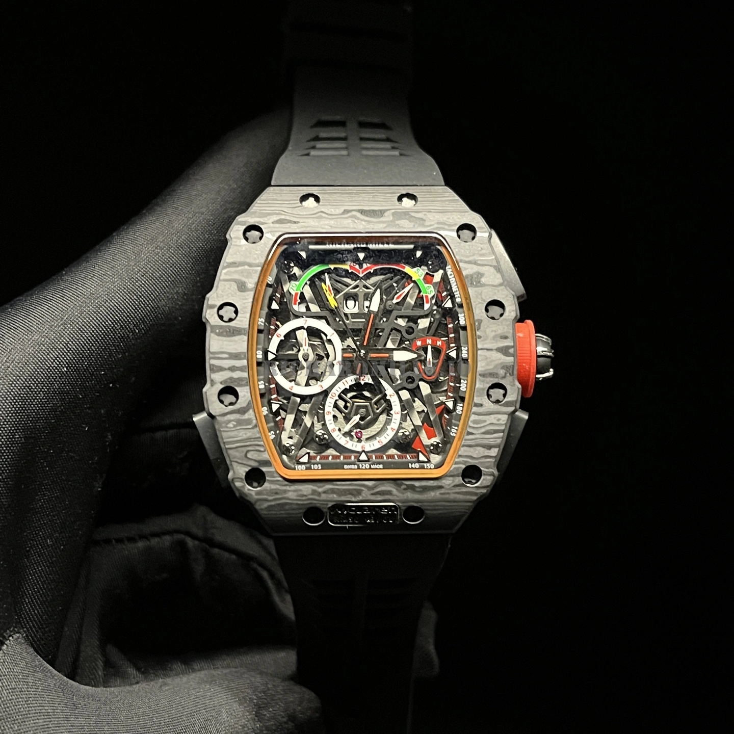 Richard Mille RM 50-03 Replica Carbon Fiber Skeleton Black Rubber - Front View
