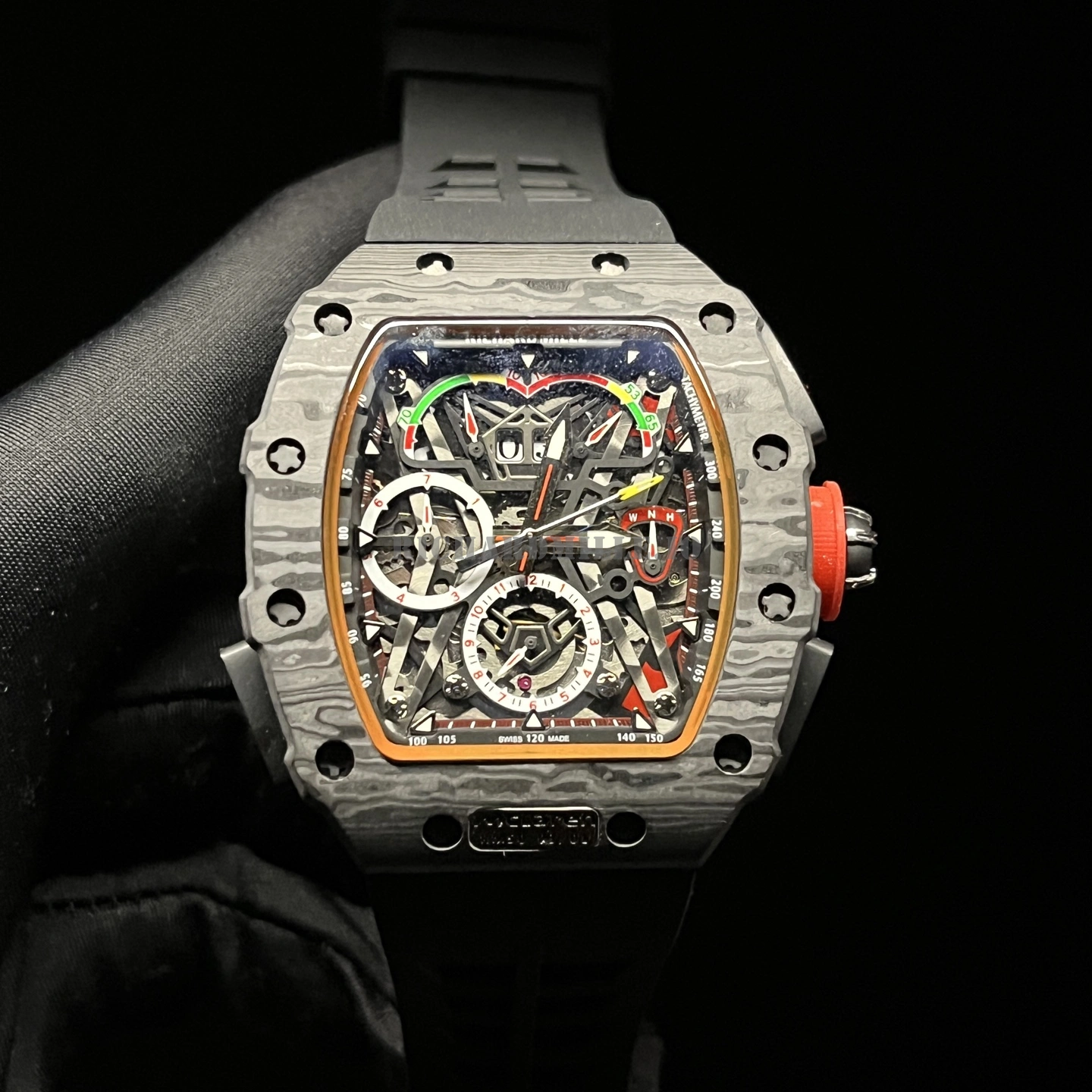 Richard Mille RM 50-03 Replica Carbon Fiber Skeleton Black Rubber - Dial Detail 1
