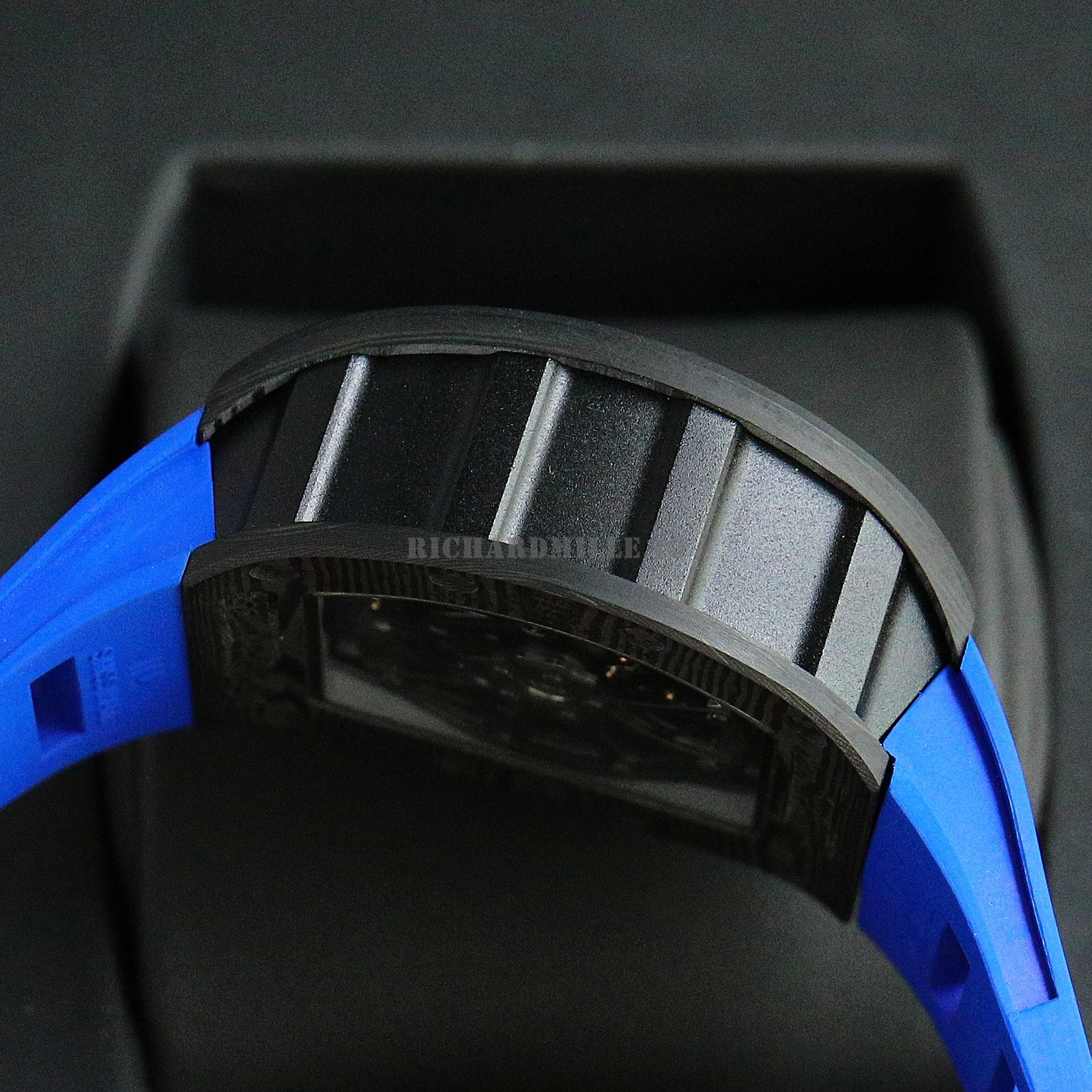 Richard Mille RM 11-03 NTPT Carbon Fiber Blue Rubber Strap Openworked Chronograph Replica Watch - Left Side
