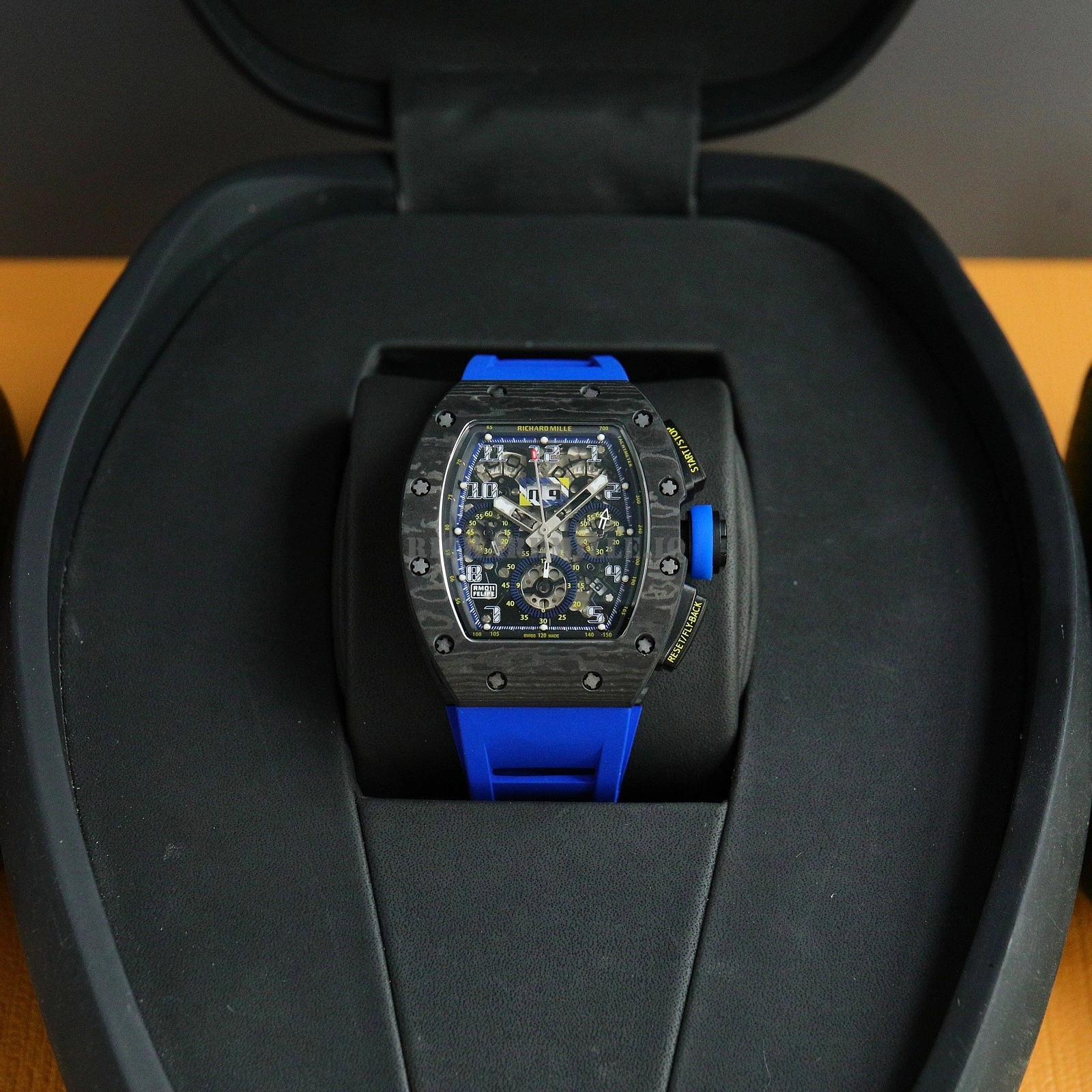 Richard Mille RM 11-03 NTPT Carbon Fiber Blue Rubber Strap Openworked Chronograph Replica Watch - Dial Detail 4
