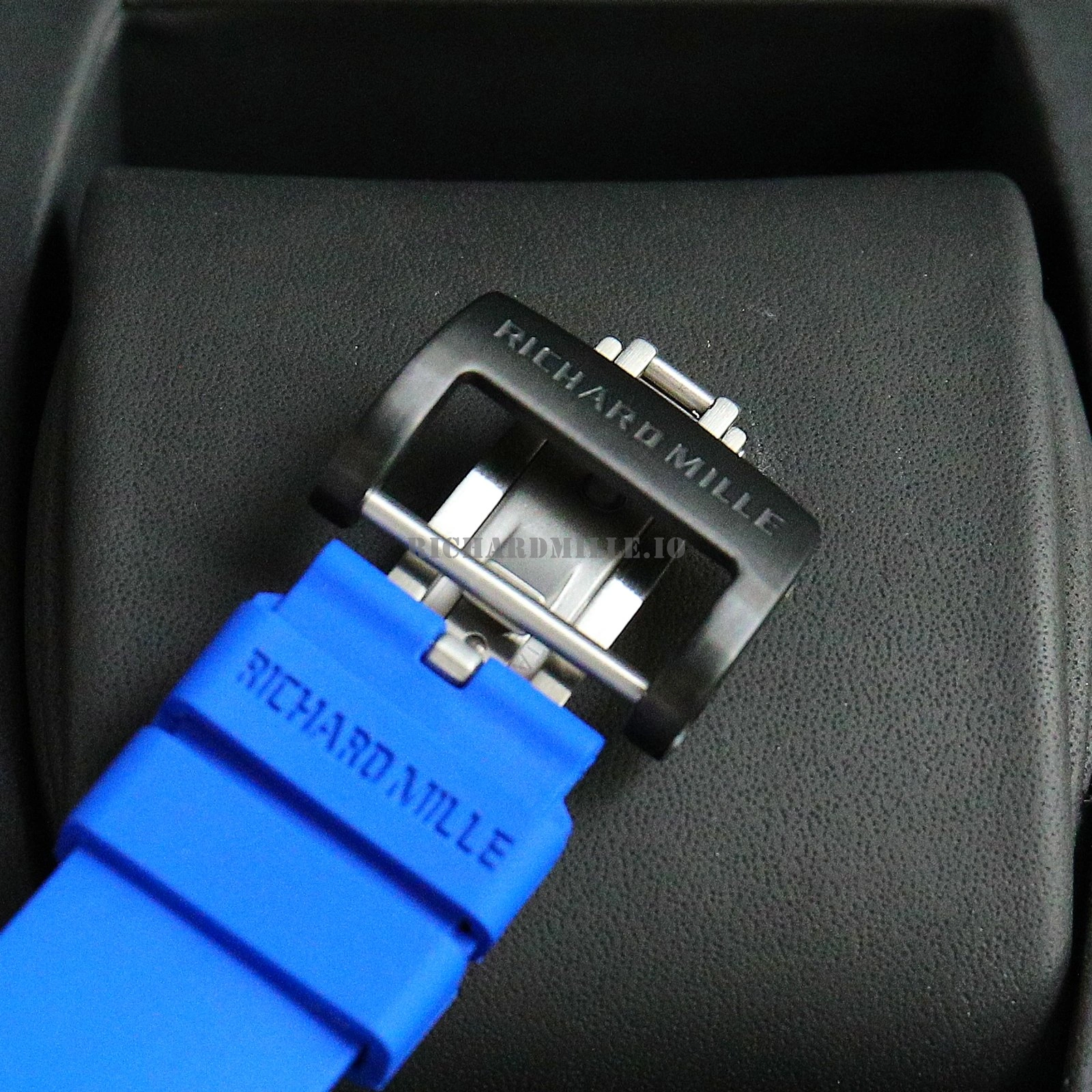 Richard Mille RM 11-03 NTPT Carbon Fiber Blue Rubber Strap Openworked Chronograph Replica Watch - Buckle
