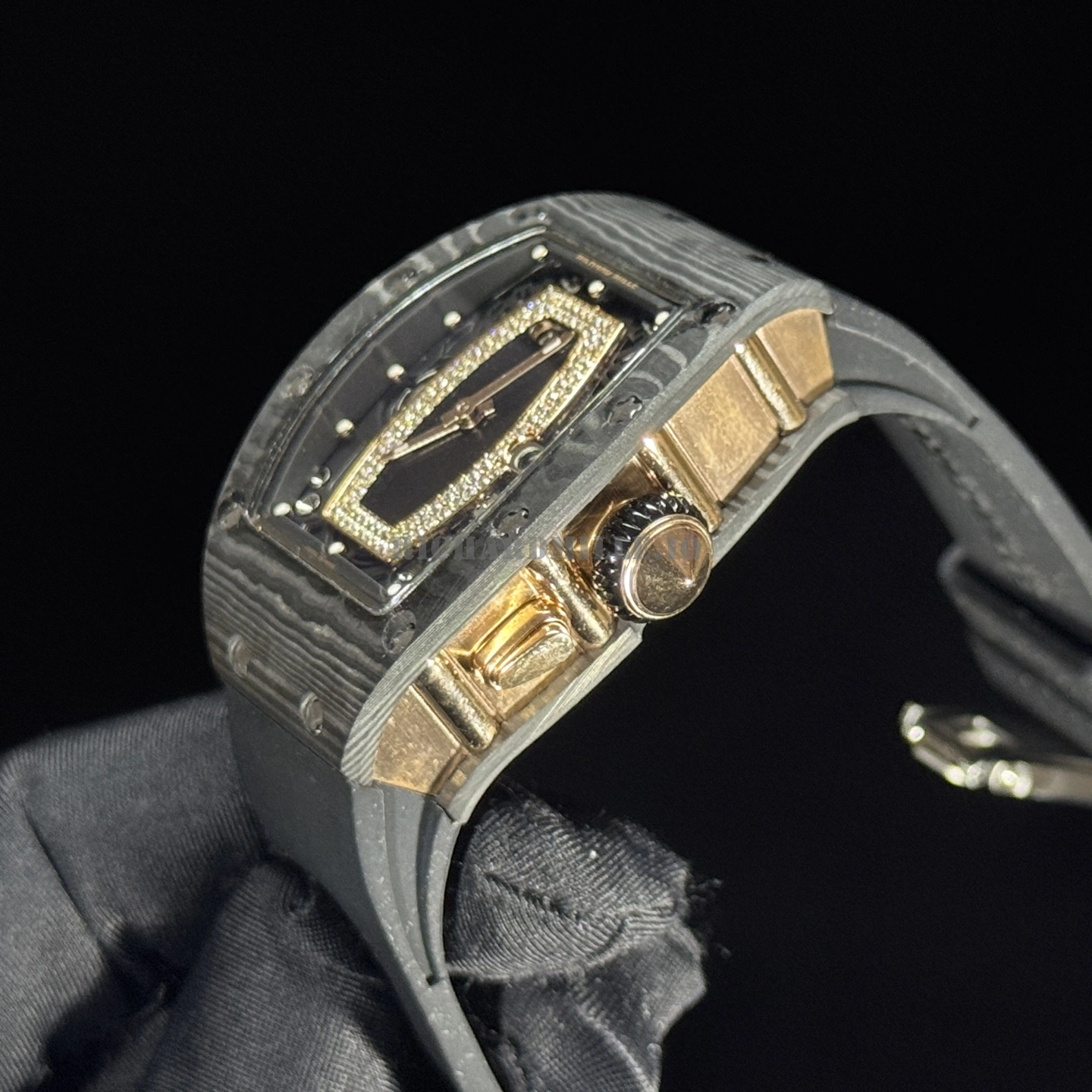Richard Mille RM 037 Margot Robbie Super Clone Diamond Carbon Fiber Black Rubber Women's Watch - Right Side
