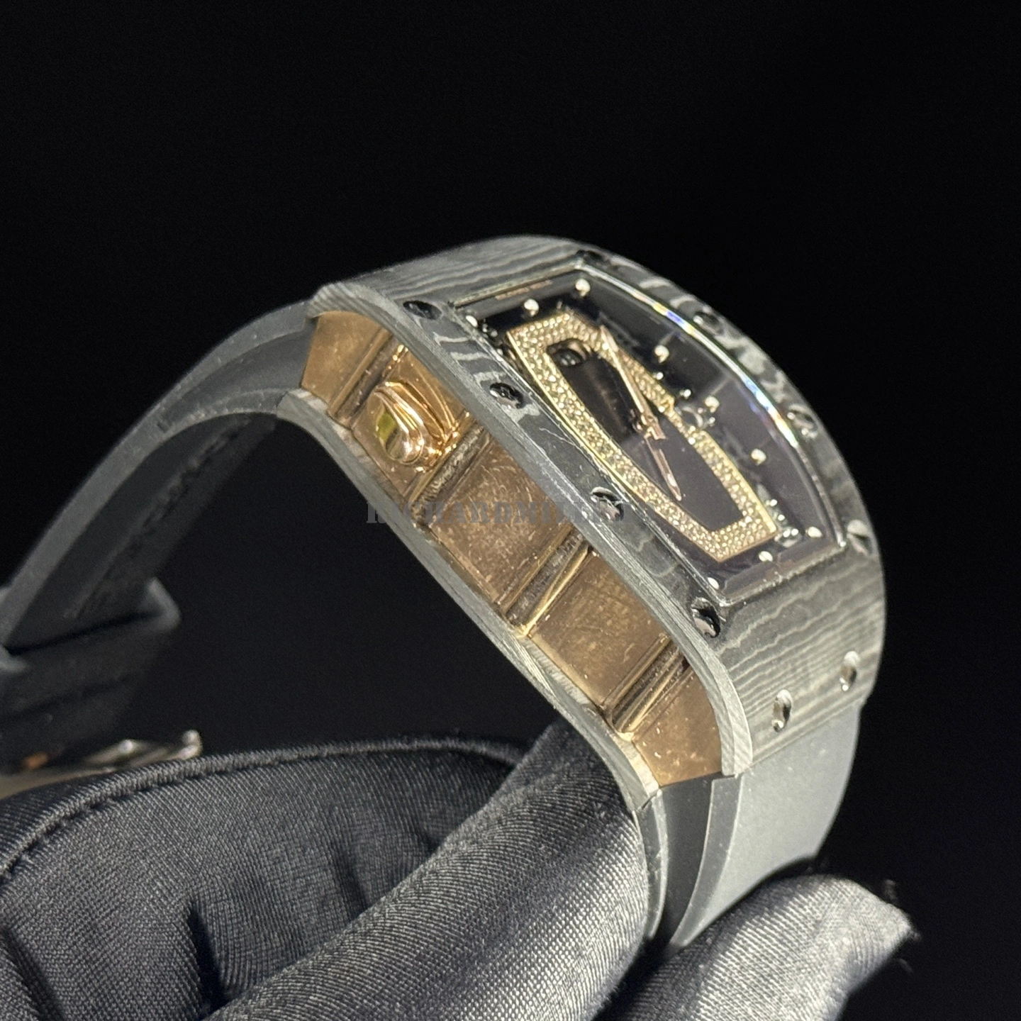Richard Mille RM 037 Margot Robbie Super Clone Diamond Carbon Fiber Black Rubber Women's Watch - Left Side
