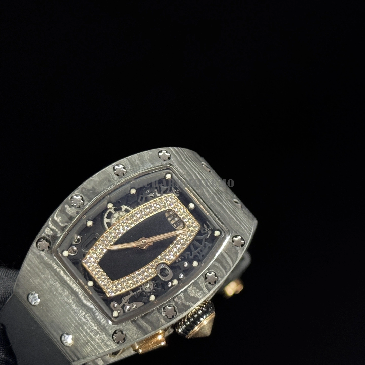 Richard Mille RM 037 Margot Robbie Super Clone Diamond Carbon Fiber Black Rubber Women's Watch - Dial Detail 4