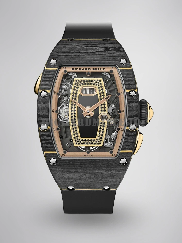 Richard Mille RM 037 Margot Robbie Super Clone Diamond Carbon Fiber Black Rubber Women's Watch - Main Image
