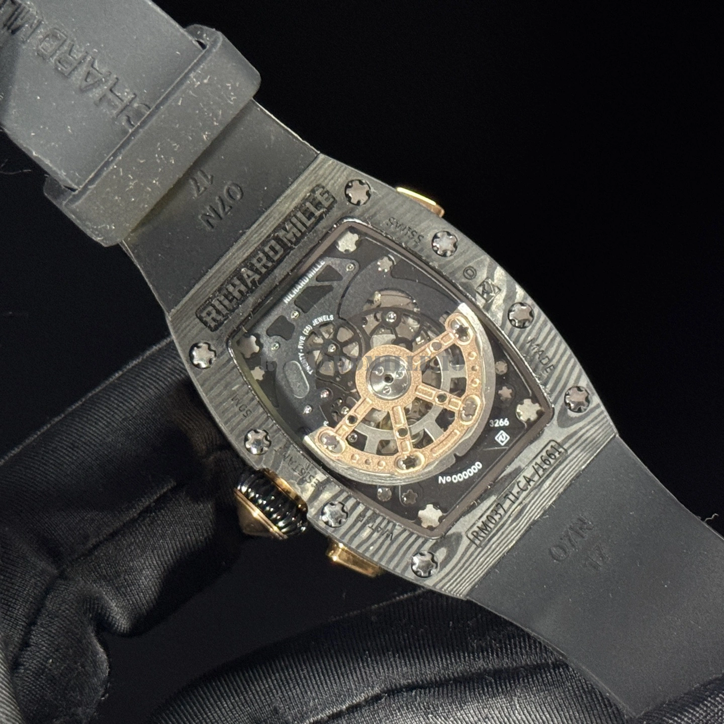 Richard Mille RM 037 Margot Robbie Super Clone Diamond Carbon Fiber Black Rubber Women's Watch - Back View
