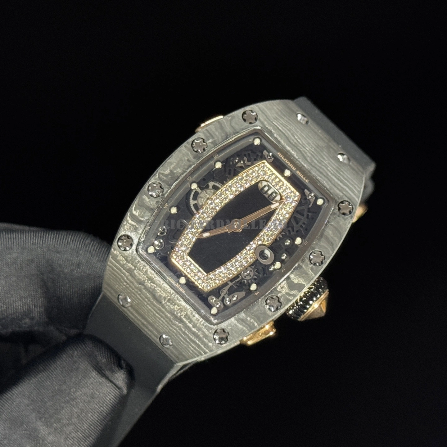Richard Mille RM 037 Margot Robbie Super Clone Diamond Carbon Fiber Black Rubber Women's Watch - Dial Detail 5