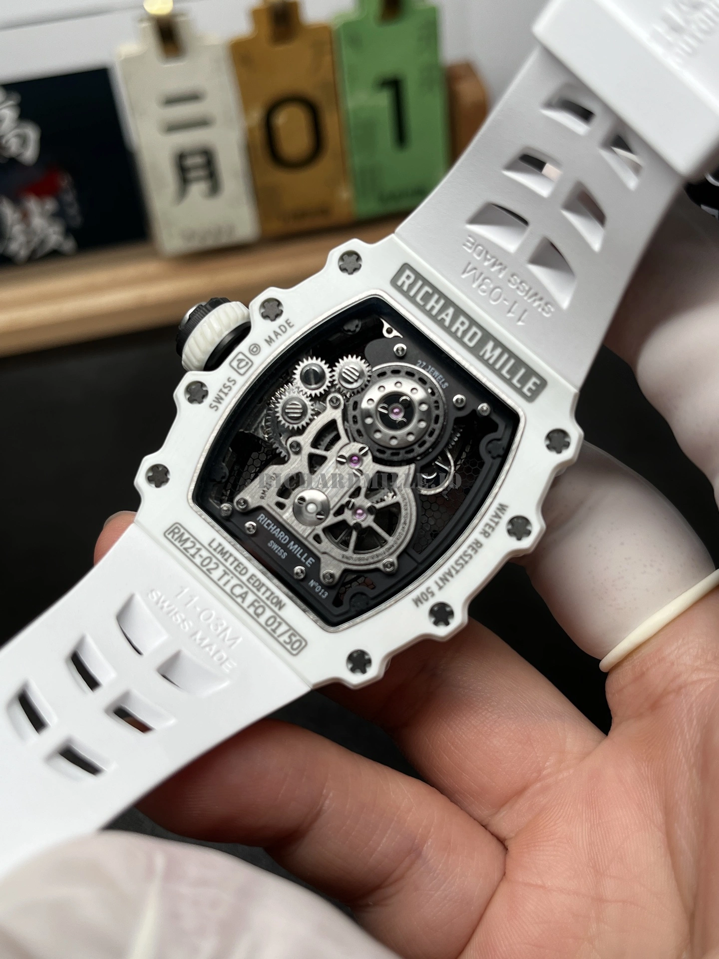 Replica Richard Mille RM 21-02 Tourbillon Aerodyne Carbon Quartz Case Men's Watch - Back View
