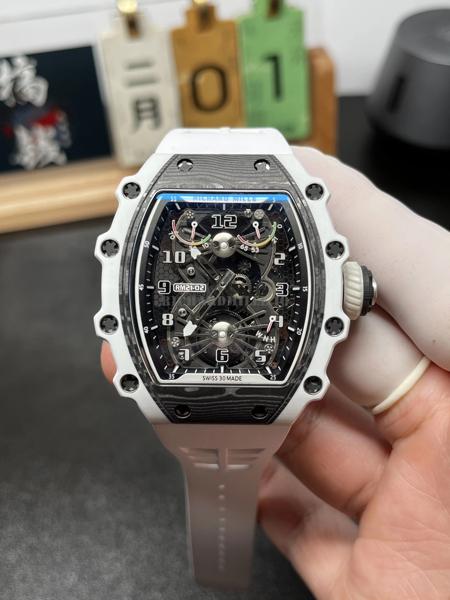 Replica Richard Mille RM 21-02 Tourbillon Aerodyne Carbon Quartz Case Men's Watch - Front View
