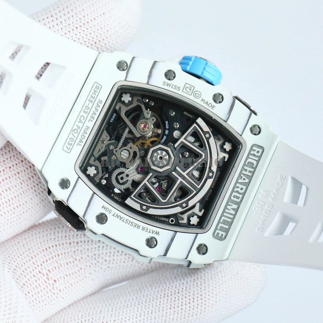 Replica Richard Mille RM 35-03 NTPT White Carbon Fiber Super Clone Skeleton Dial  - Back View
