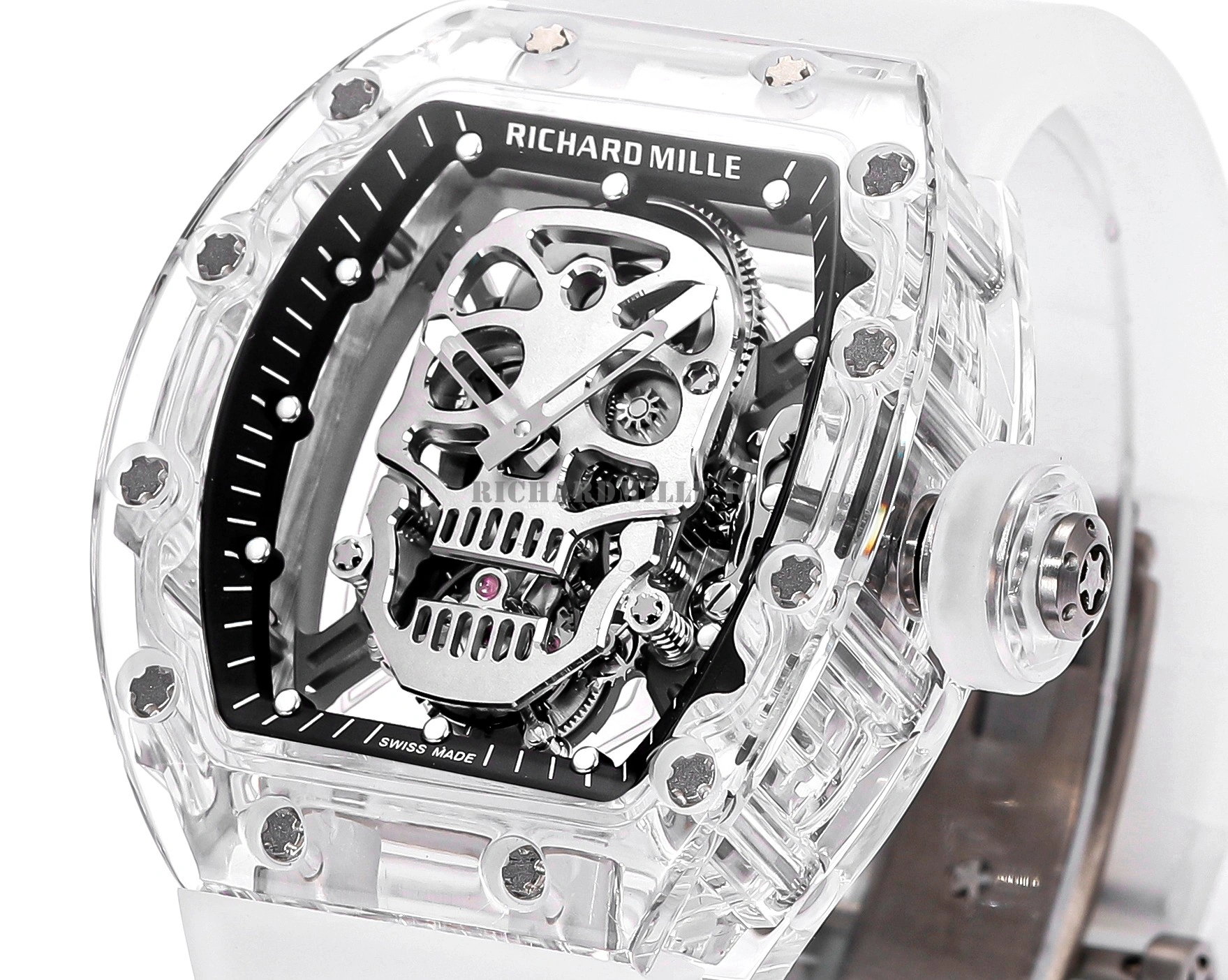 Richard Mille RM 052 Skull Tourbillon Super Clone Watch with Skull Dial Transparent Case - Dial Detail 2