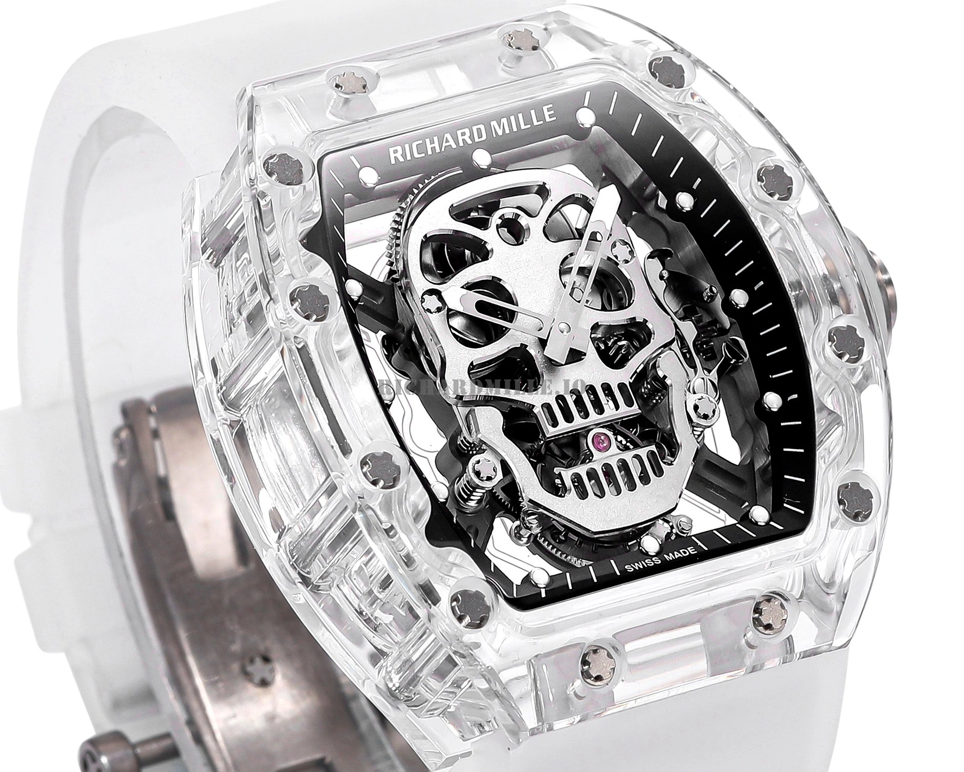 Richard Mille RM 052 Skull Tourbillon Super Clone Watch with Skull Dial Transparent Case - Dial Detail 3
