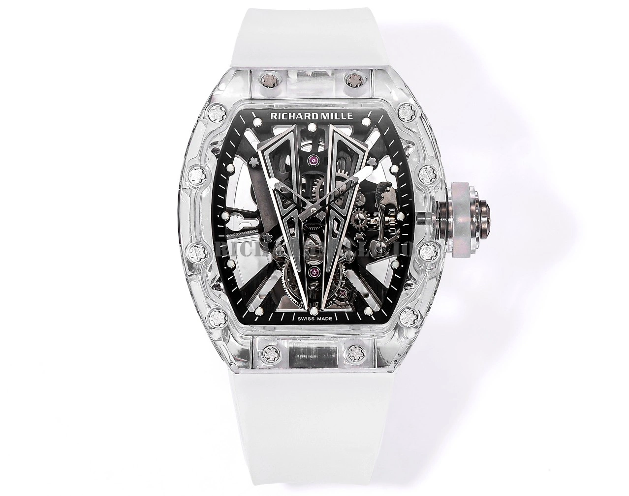 Richard Mille RM 27-03 Tourbillon Super Clone Watch with Sapphire Crystal Transparent Case Bull Skull Dial - Front View
