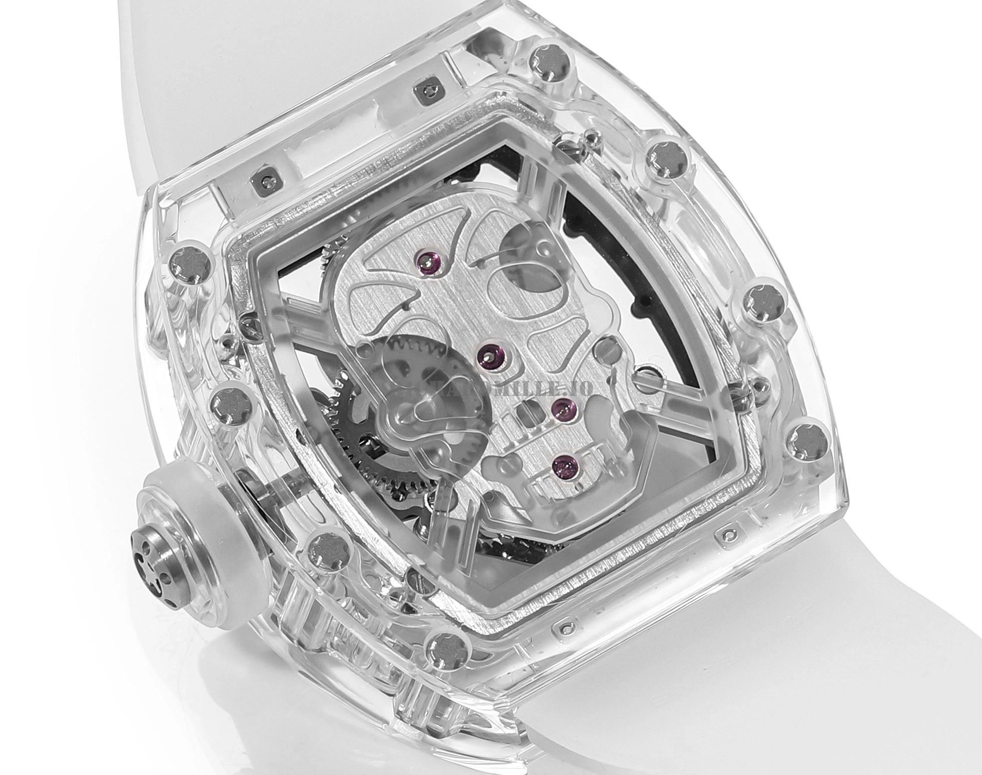Richard Mille RM 052 Skull Tourbillon Super Clone Watch with Skull Dial Transparent Case - Back View
