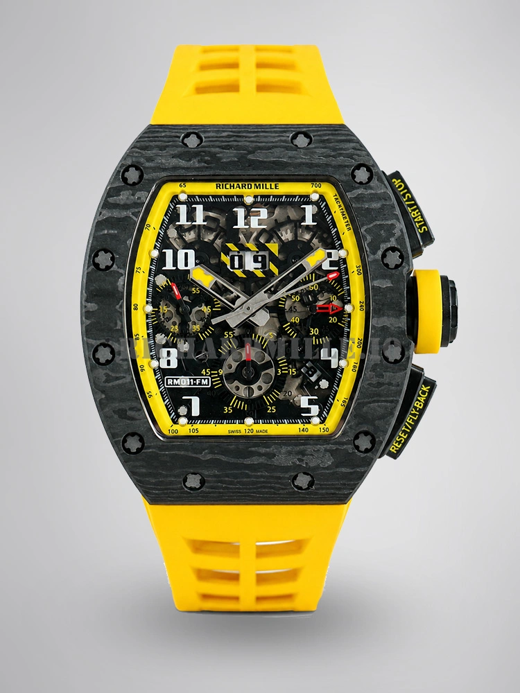 Richard Mille RM 011-FM Yellow Storm Super Clone - NTPT Carbon Fiber Yellow Rubber McLaren - Main Image

