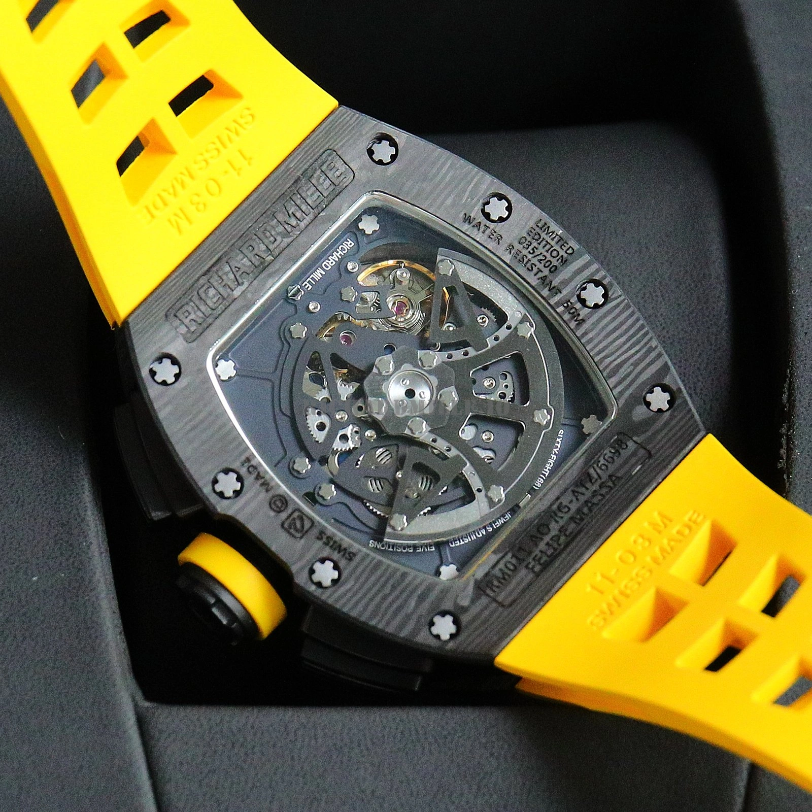 Richard Mille RM 011-FM Yellow Storm Super Clone - NTPT Carbon Fiber Yellow Rubber McLaren - Back View
