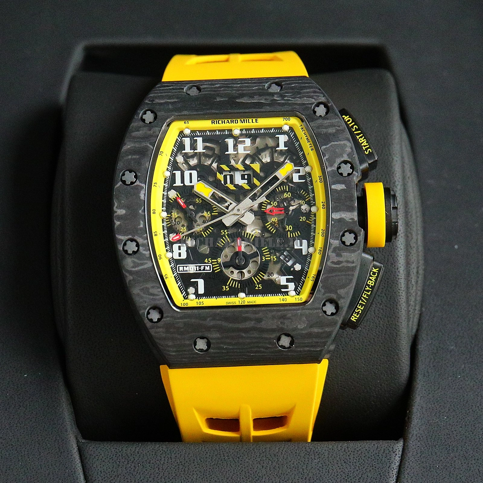 Richard Mille RM 011-FM Yellow Storm Super Clone - NTPT Carbon Fiber Yellow Rubber McLaren - Dial Detail 4