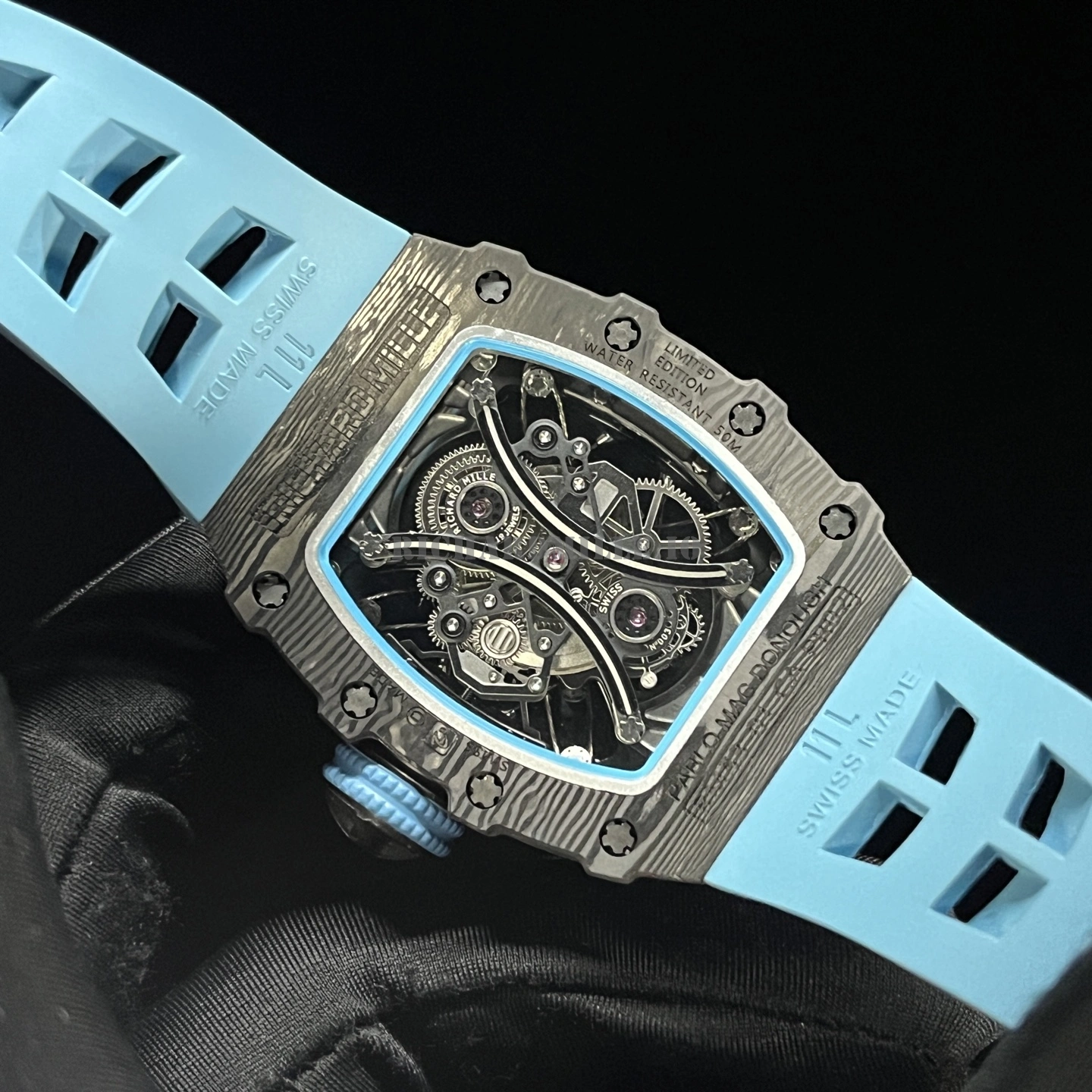 Richard Mille RM 53-01 Tourbillon Pablo Mac Donough Super Clone - Carbon TPT Blue Men's Watch - Back View
